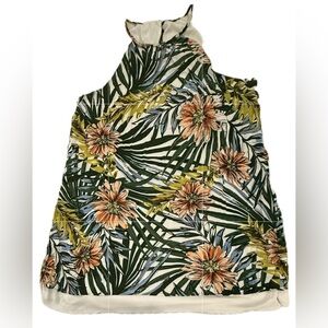 Vanity Room Floral Halter Neck Top - Green and Orange Size XL